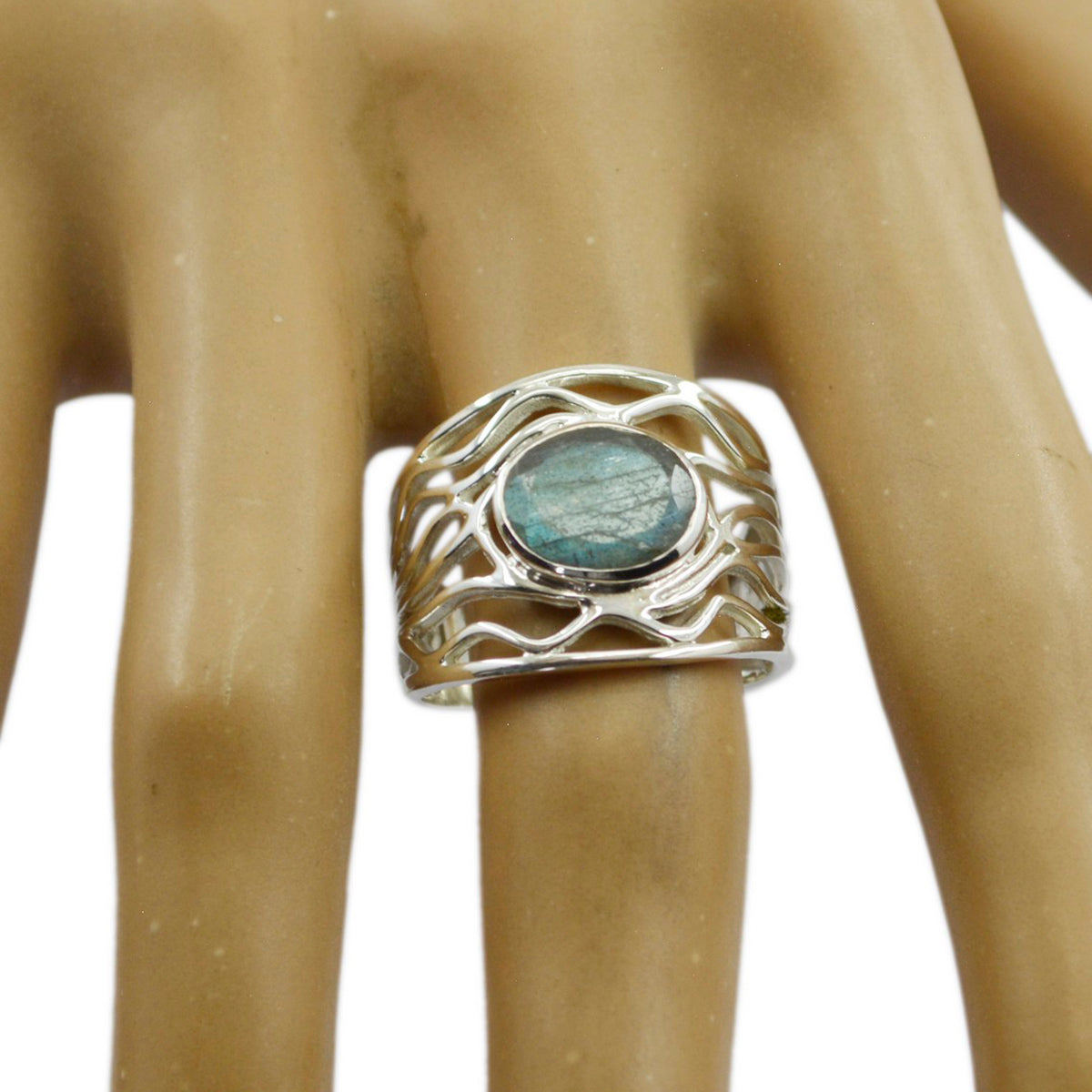 Labradorite Solitaire Australian 925 Silver Gray Gemstone Minimal Rope Wire Ring Jewellery