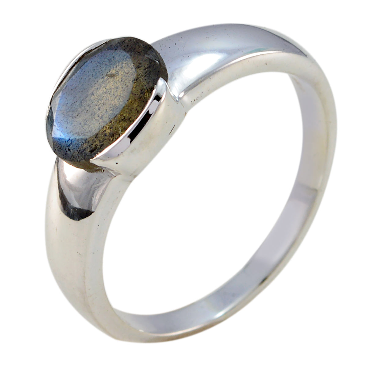 Labradorite Solitaire Moroccan 92.5 Silver Gray Gemstone Mid weight Feminine Ring Jewelry