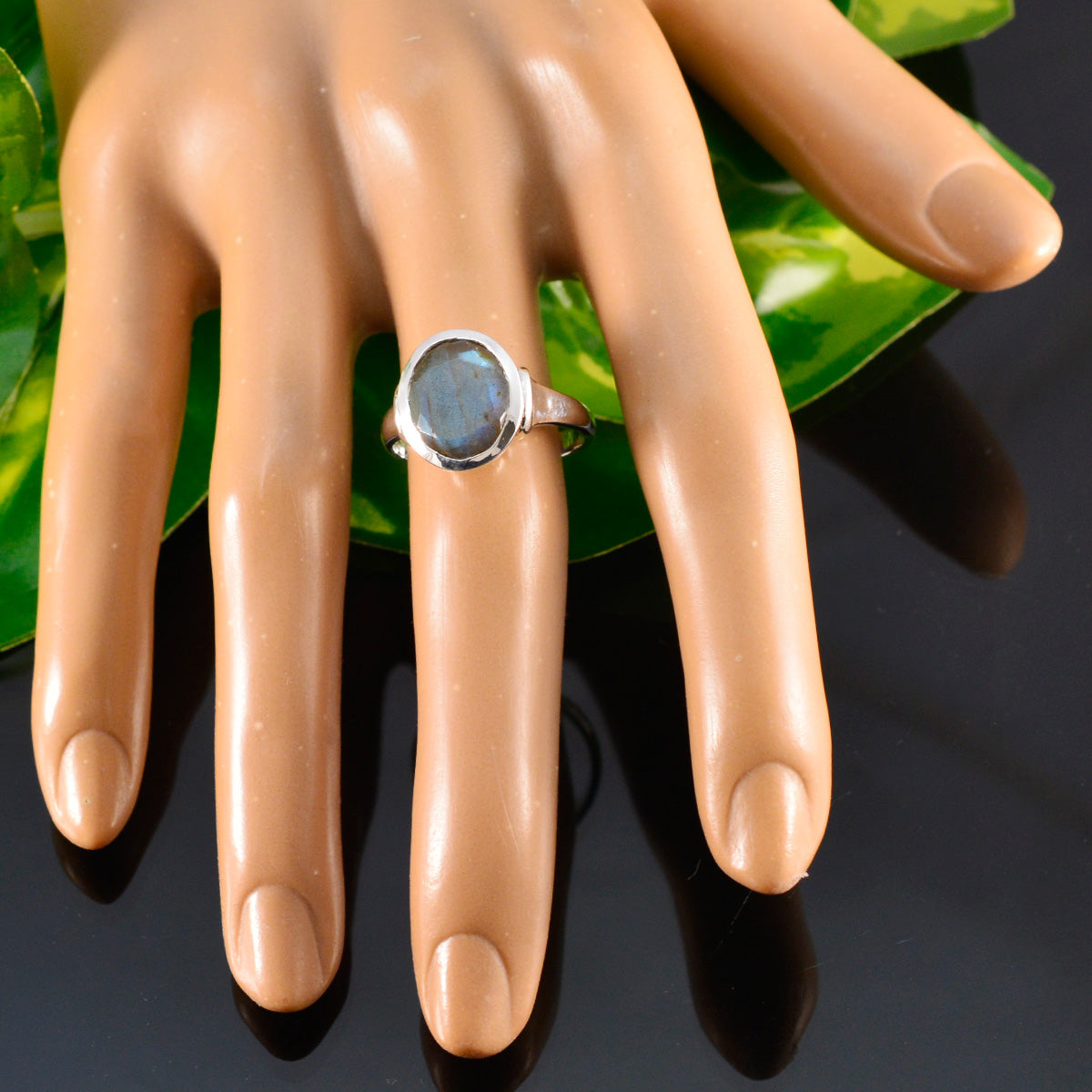 Labradorite Solitaire Egyptian Sterling Silver Gray Gemstones Minimal Trendy Ring Jewellery