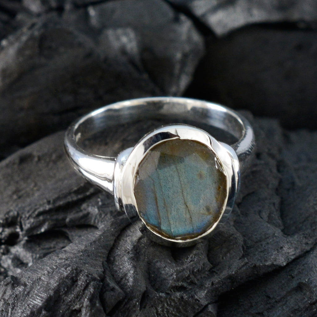 Labradorite Solitaire Egyptian Sterling Silver Gray Gemstones Minimal Trendy Ring Jewellery