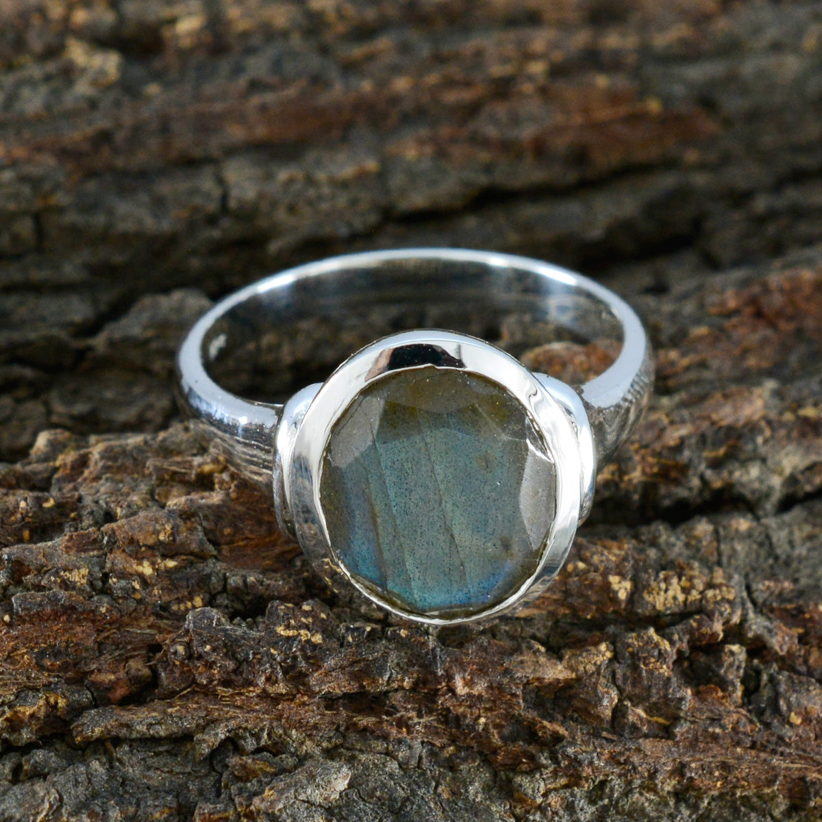Labradorite Solitaire Egyptian Sterling Silver Gray Gemstones Minimal Trendy Ring Jewellery