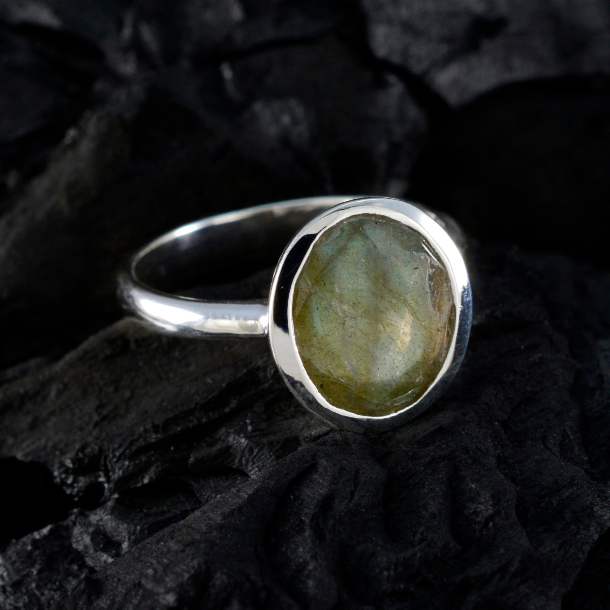 Labradorite Solitaire German Sterling Silver Gray Gemstones Minimal Boho Ring Jewellery