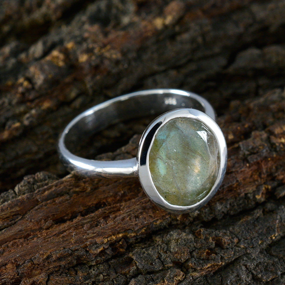 Labradorite Solitaire German Sterling Silver Gray Gemstones Minimal Boho Ring Jewellery