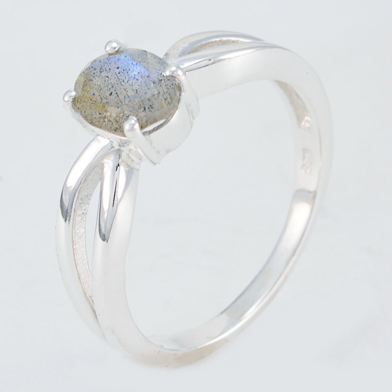 Labradorite Solitaire Korean 925 Sterling Silver Gray Gemstone Delicate Fairytale Ring Jewellery