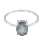 Labradorite Solitaire Korean Sterling Silver Gray Gemstone Elegant  Graceful Ring Jewelry