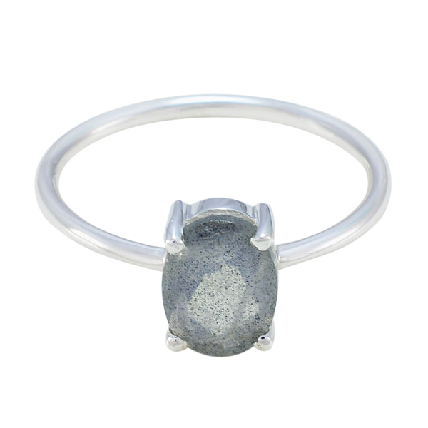 Labradorite Solitaire Korean Sterling Silver Gray Gemstone Elegant  Graceful Ring Jewelry