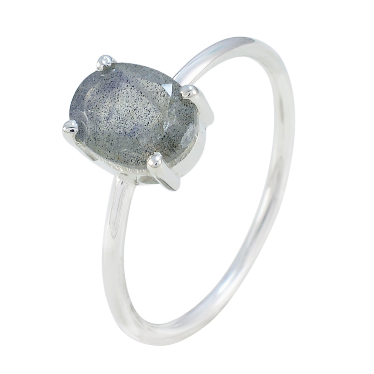 Anillo elegante y elegante de labradorita en solitario, plata esterlina coreana, con piedras preciosas grises. Imagen secundaria del producto