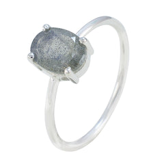 Labradorite Solitaire Korean Sterling Silver Gray Gemstone Elegant  Graceful Ring Jewelry