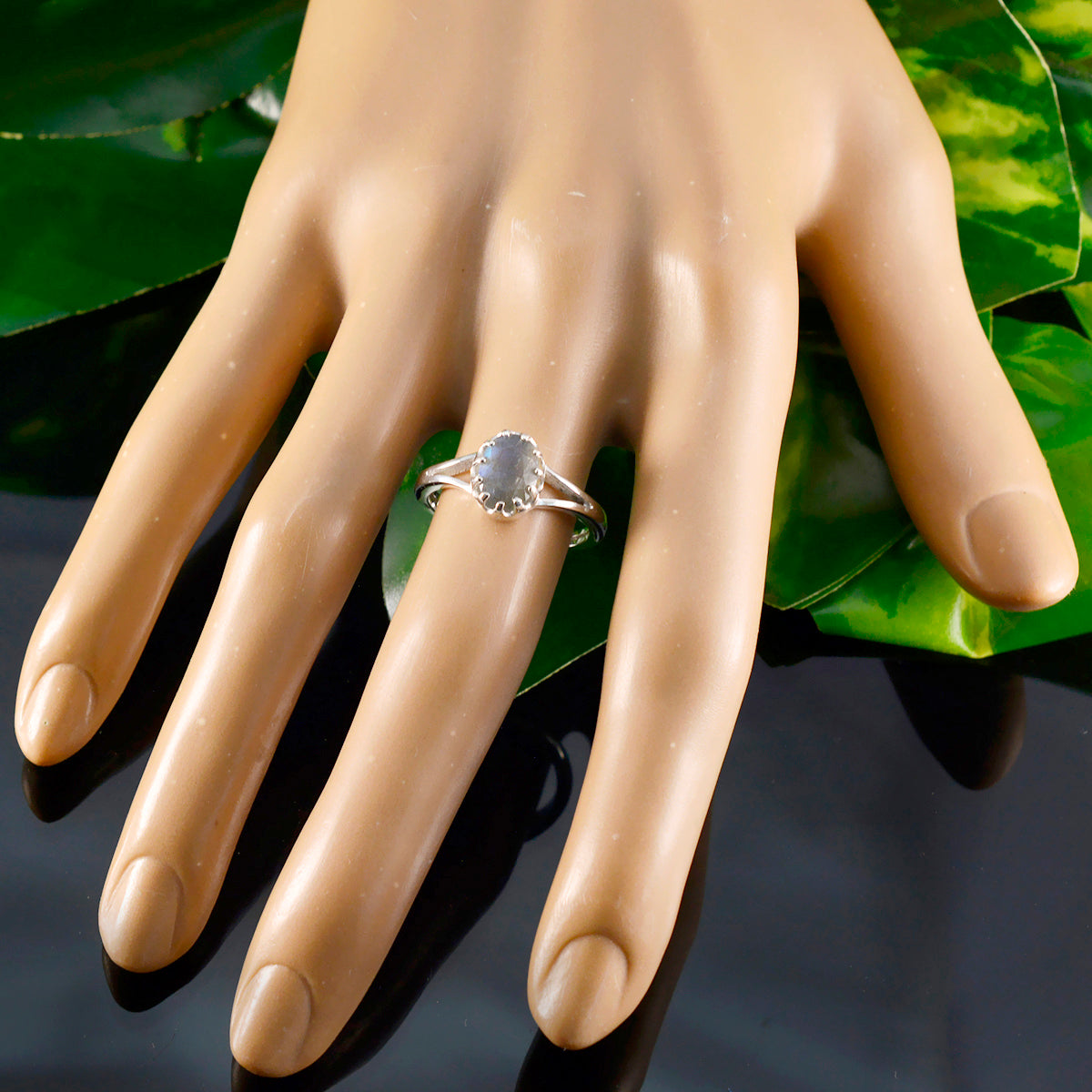 Labradorite Solitaire American 92.5 Silver Gray Gemstones Dainty Trendy Ring Jewellery