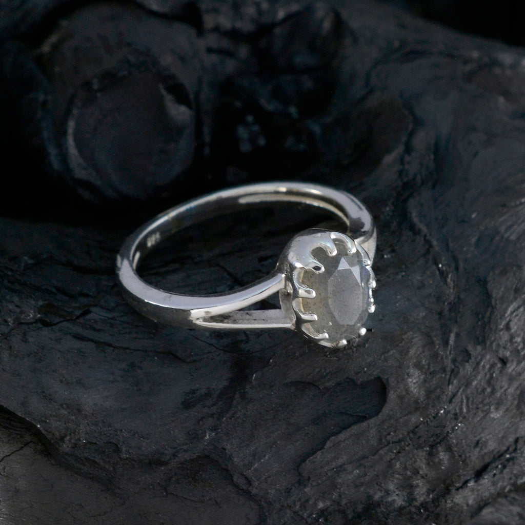 Labradorite Solitaire American 92.5 Silver Gray Gemstones Dainty Trendy Ring Jewellery