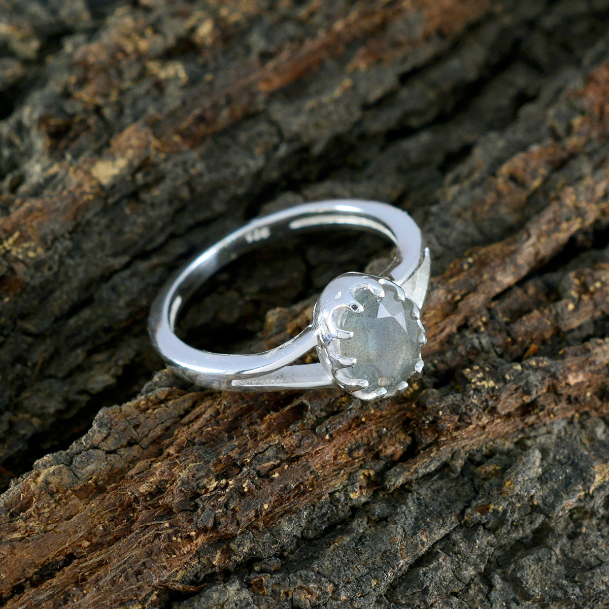 Labradorite Solitaire American 92.5 Silver Gray Gemstones Dainty Trendy Ring Jewellery