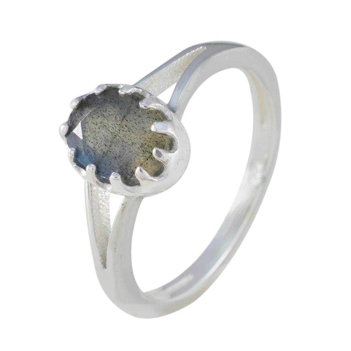 Labradorite Solitaire American 92.5 Silver Gray Gemstones Dainty Trendy Ring Jewellery