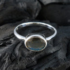 Labradorite Solitaire Korean Sterling Silver Gray Gemstones Dainty Modern Ring Jewellery