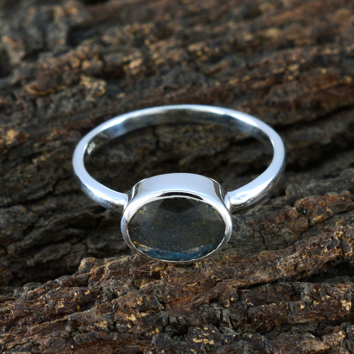 Labradorite Solitaire Korean Sterling Silver Gray Gemstones Dainty Modern Ring Jewellery