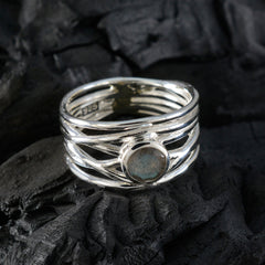 Labradorite Solitaire Italian 92.5 Silver Gray Gems Eye catching Rope Wire Band Jewellery