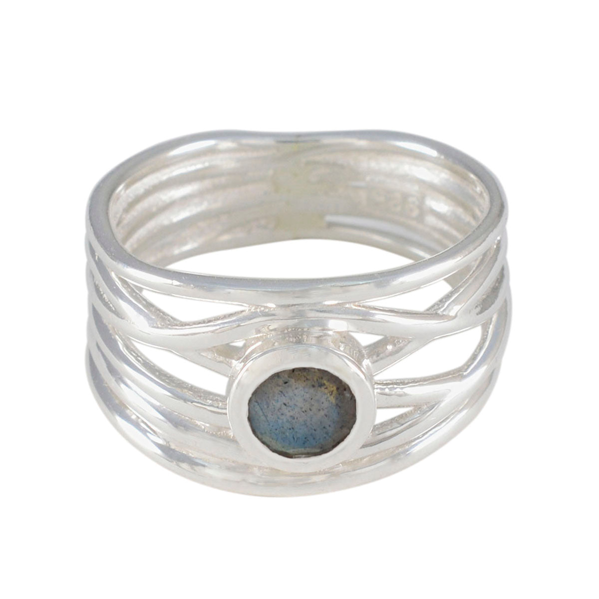 Labradorite Solitaire Italian 92.5 Silver Gray Gems Eye catching Rope Wire Band Jewellery Main image