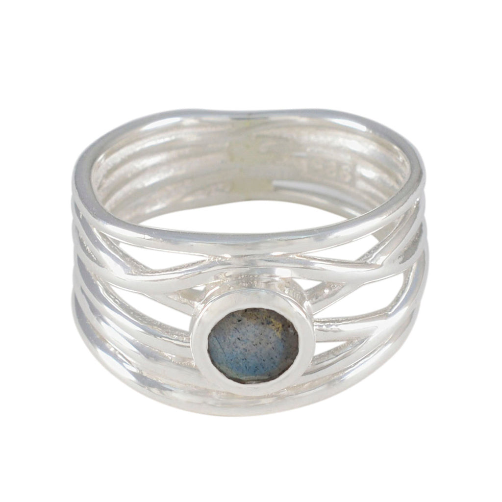 Labradorite Solitaire Italian 92.5 Silver Gray Gems Eye catching Rope Wire Band Jewellery