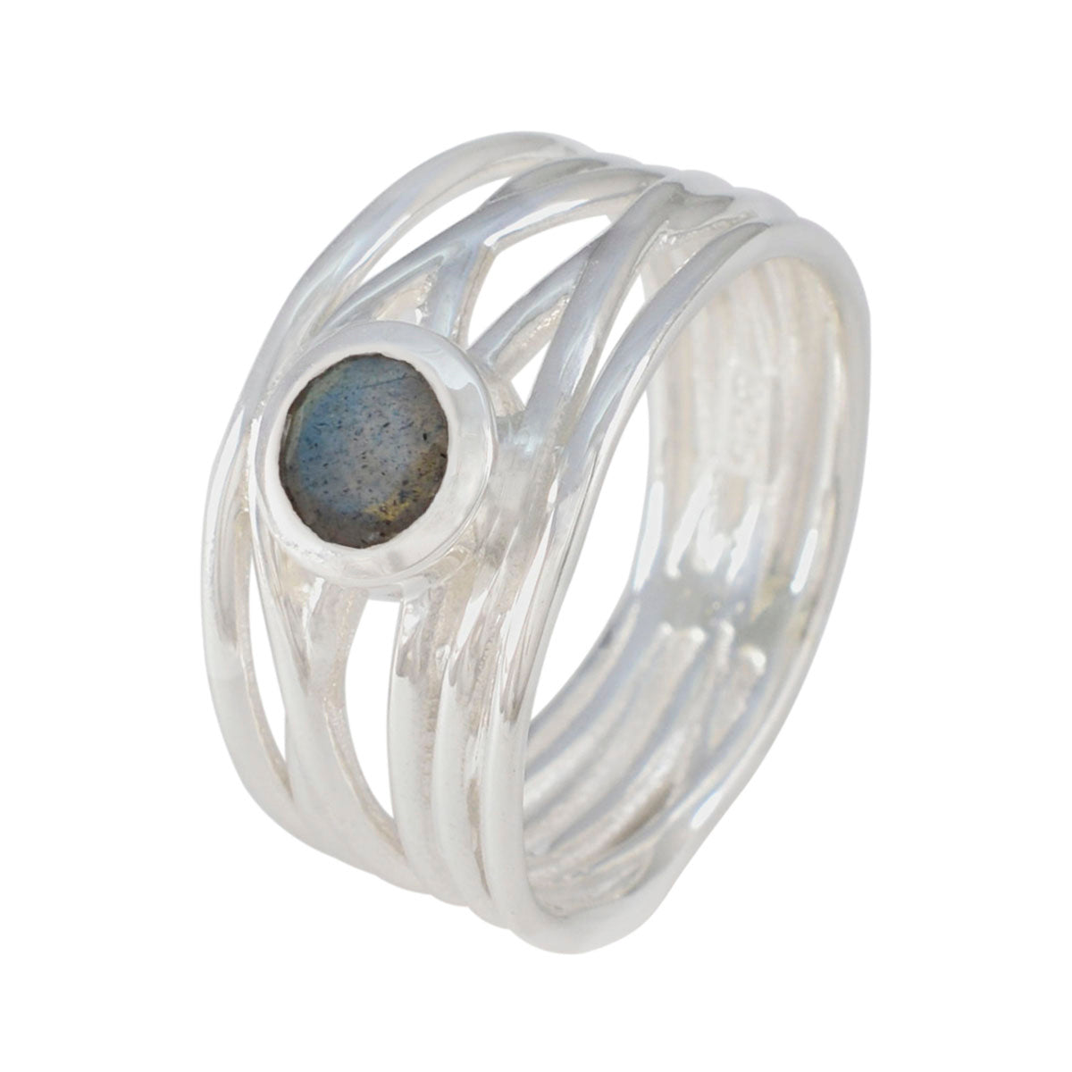 Labradorite Solitaire Italian 92.5 Silver Gray Gems Eye catching Rope Wire Band Jewellery