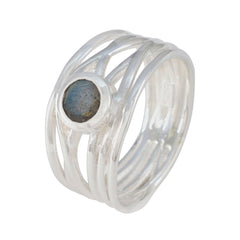 Labradorite Solitaire Italian 92.5 Silver Gray Gems Eye catching Rope Wire Band Jewellery