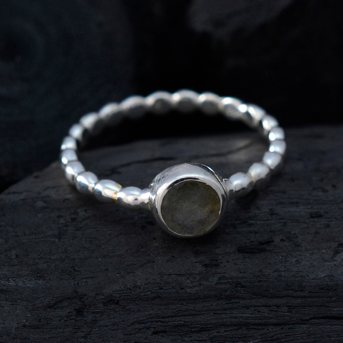 Labradorite Solitaire German 925 Silver Gray Gemstones Slim Luxurious Ring Jewellery