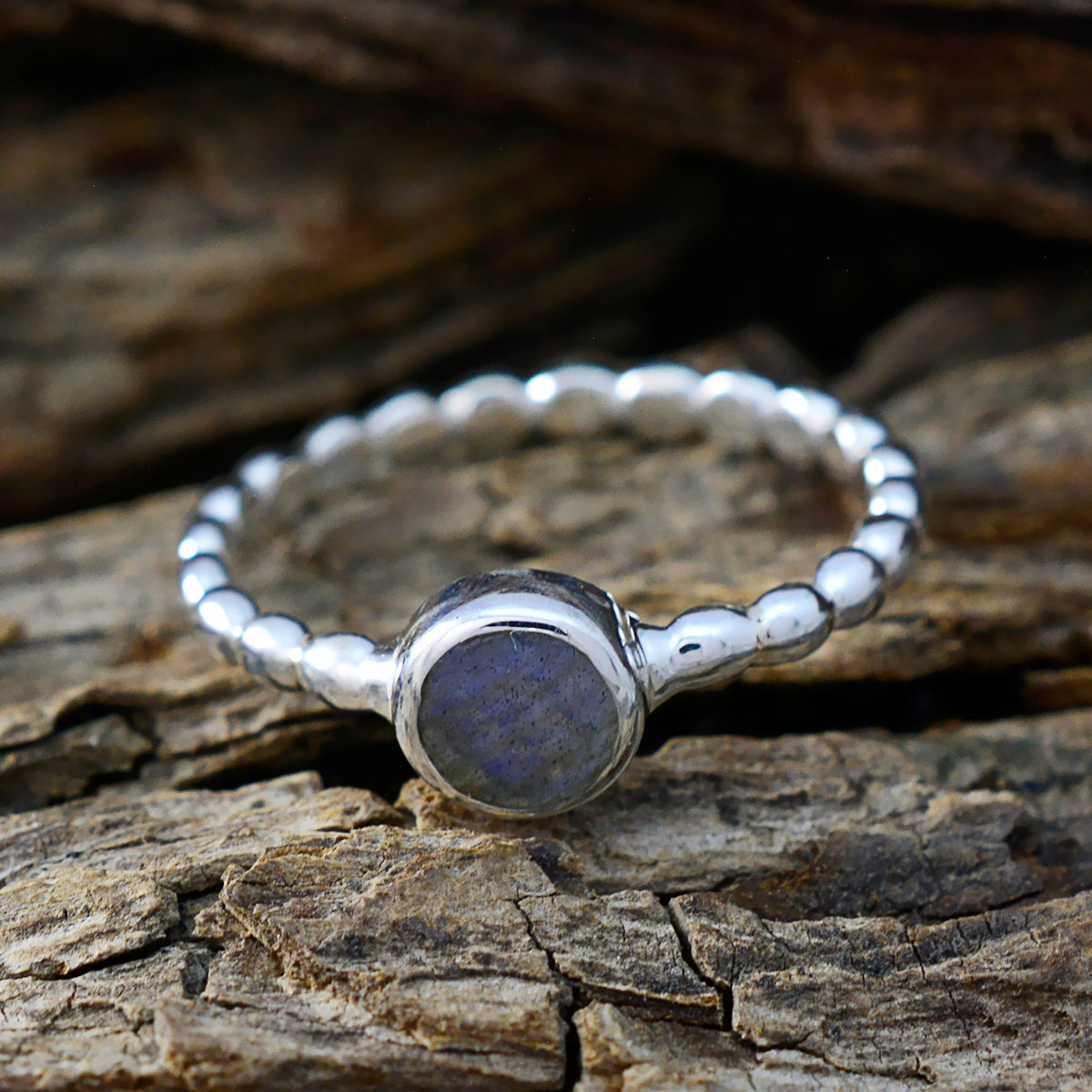 Labradorite Solitaire German 925 Silver Gray Gemstones Slim Luxurious Ring Jewellery