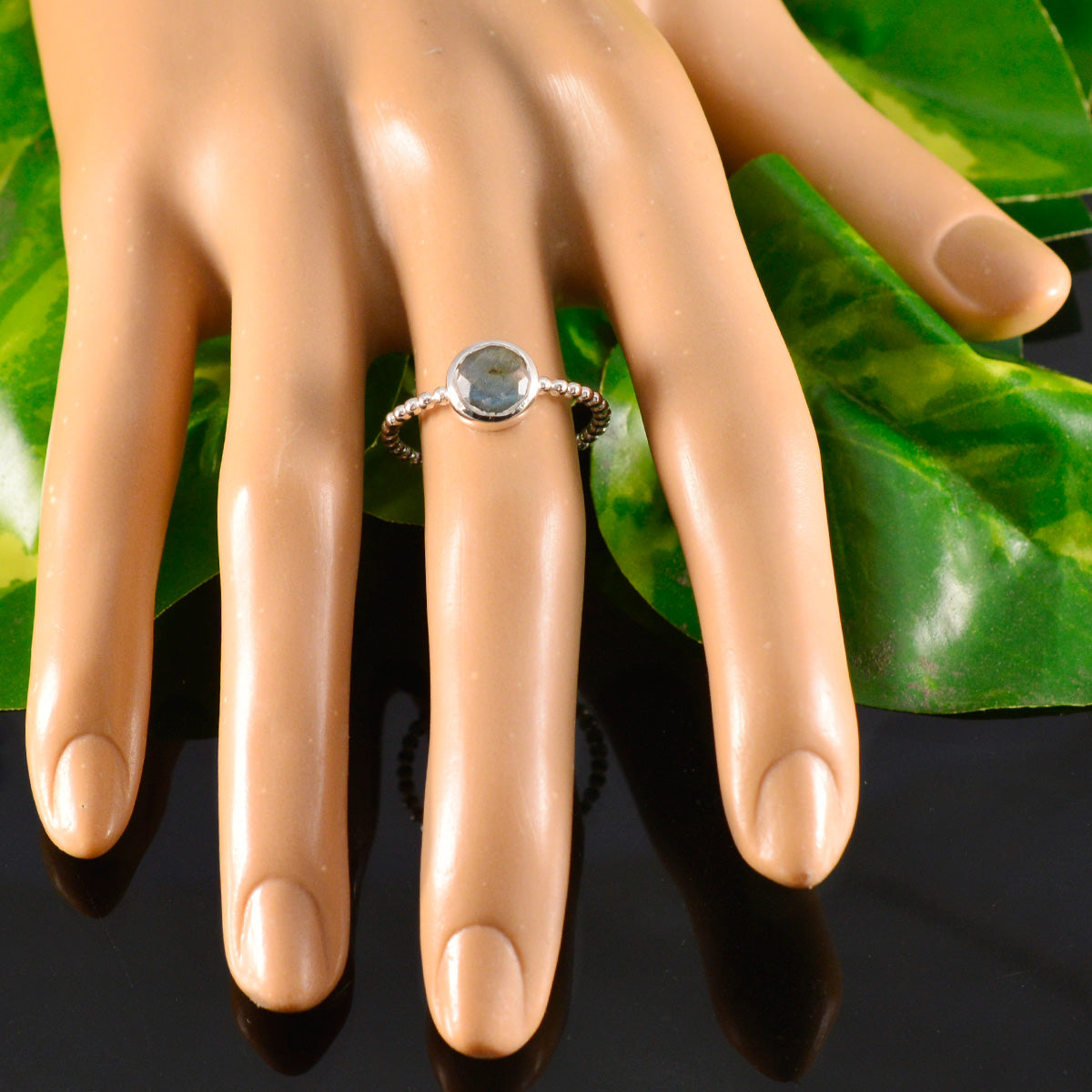 Labradorite Solitaire Japanese 925 Sterling Silver Gray Gems Delicate Twist Ring Jewellery