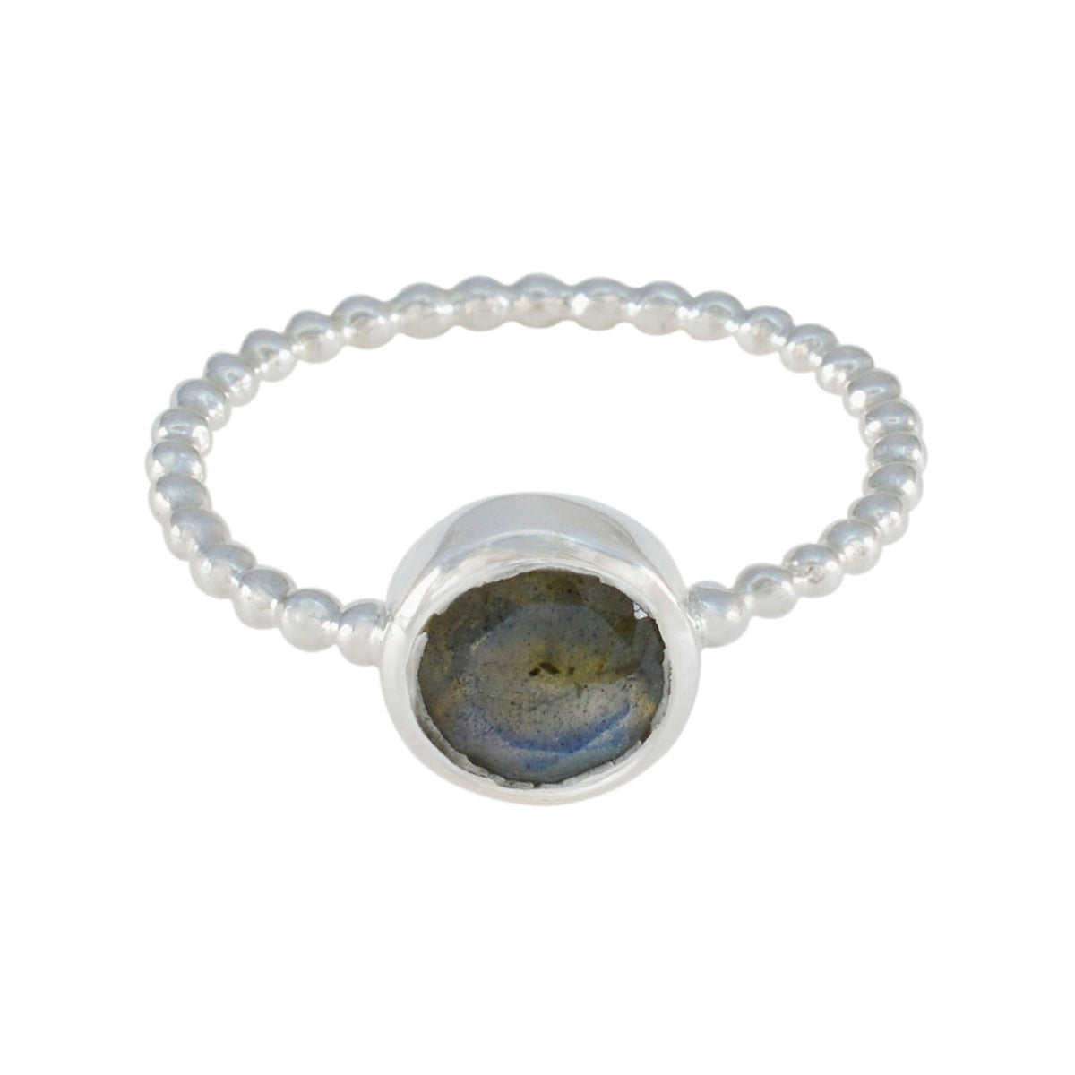 Labradorite Solitaire Japanese 925 Sterling Silver Gray Gems Delicate Twist Ring Jewellery