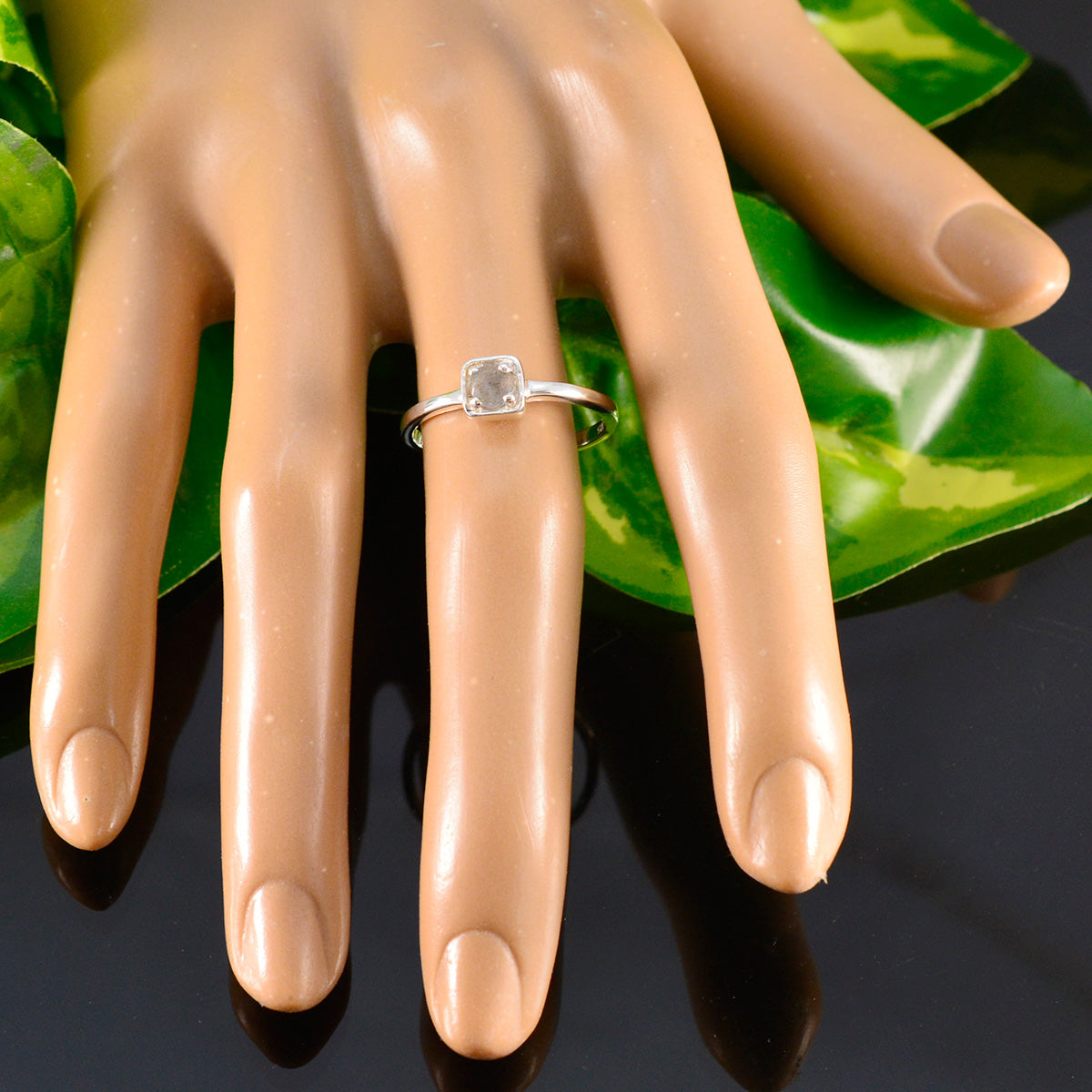 Labradorit Solitär Amerikanischer 925 Silber Grau Edelstein Zarter moderner Ring Schmuck