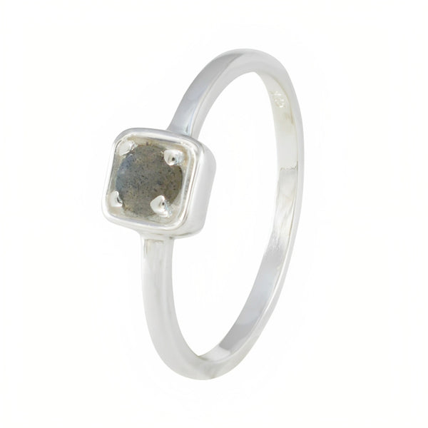 Labradorite Solitaire American 925 Silver Gray Gemstone Delicate Modern Ring Jewellery