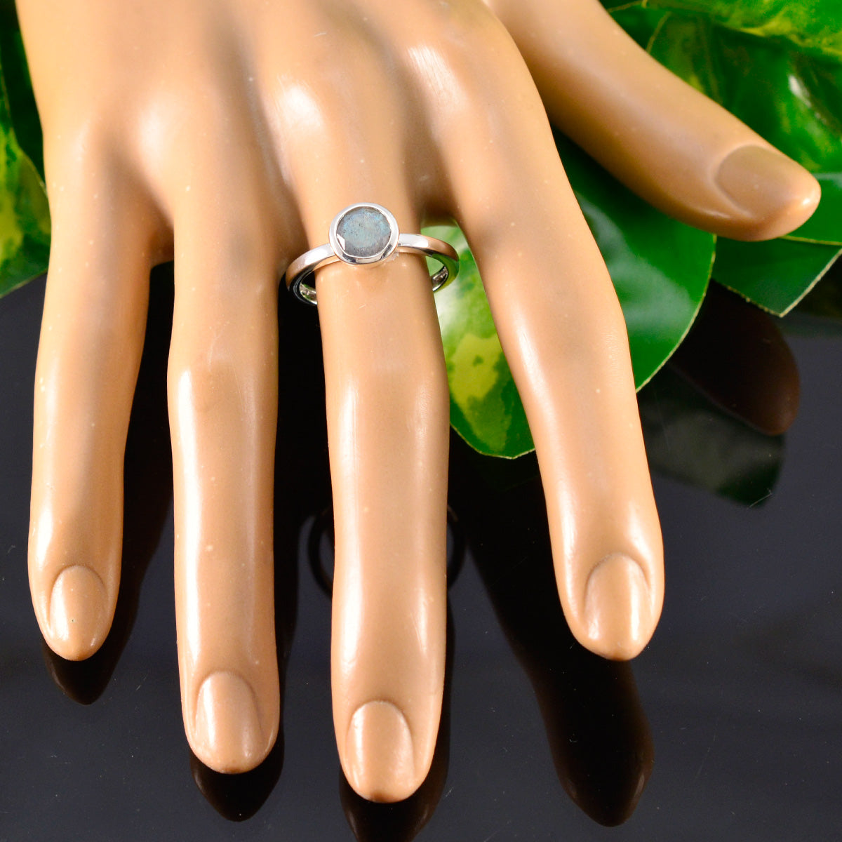 Labradorite Solitaire American 925 Sterling Silver Gray Gems Dainty Abstract Ring Jewelry