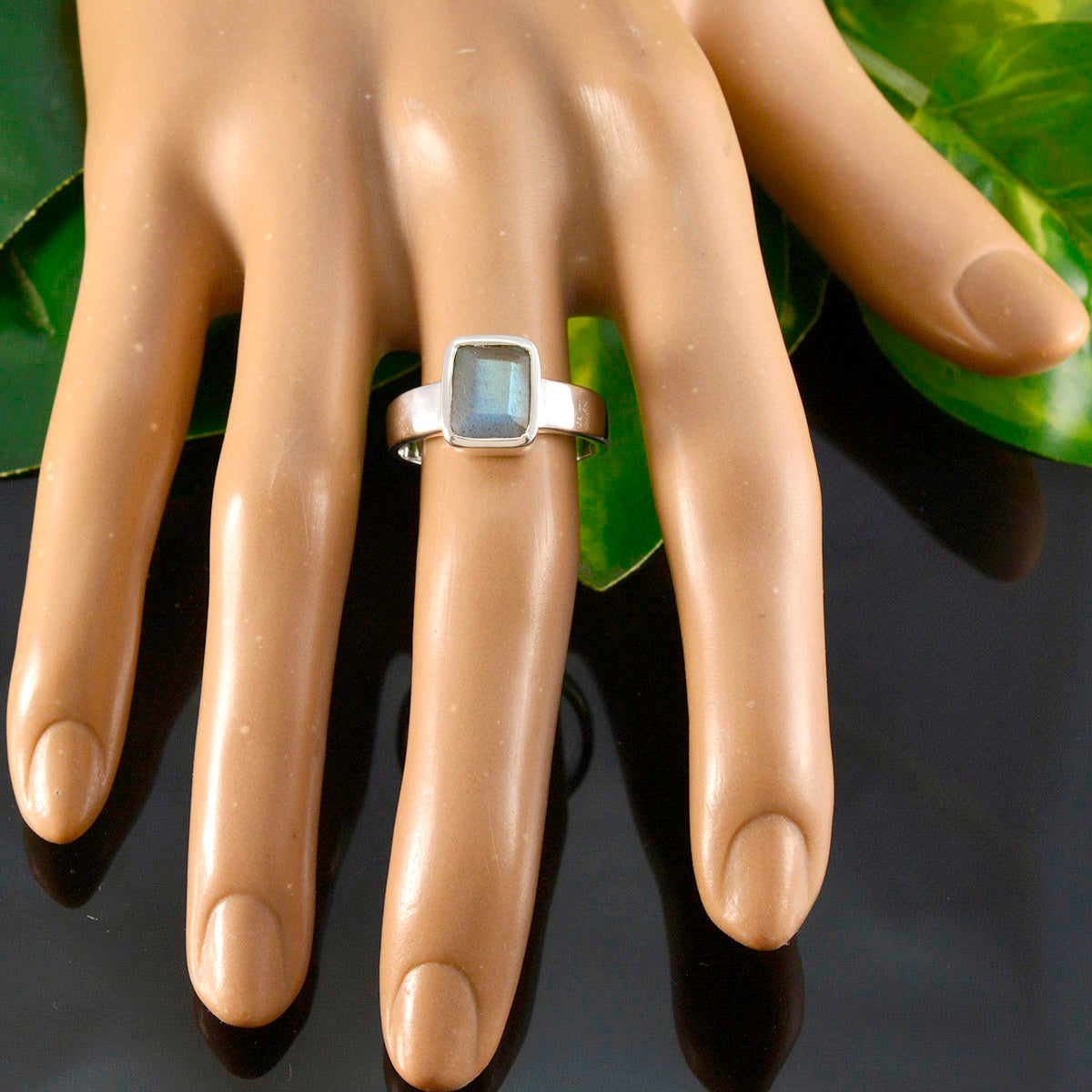 Labradorite Solitaire Egyptian Silver Gray Gemstones Slim Fairytale Ring Jewellery