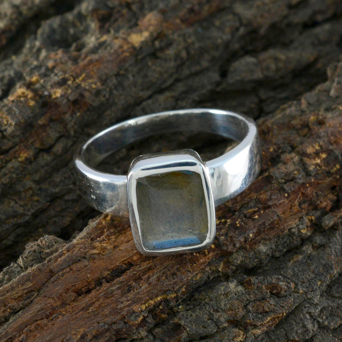 Labradorite Solitaire Egyptian Silver Gray Gemstones Slim Fairytale Ring Jewellery