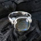 Labradorite Solitaire French 925 Sterling Silver Gray Gemstone Eye catching Modern Ring Jewelry