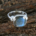 Labradorite Solitaire French 925 Sterling Silver Gray Gemstone Eye catching Modern Ring Jewelry