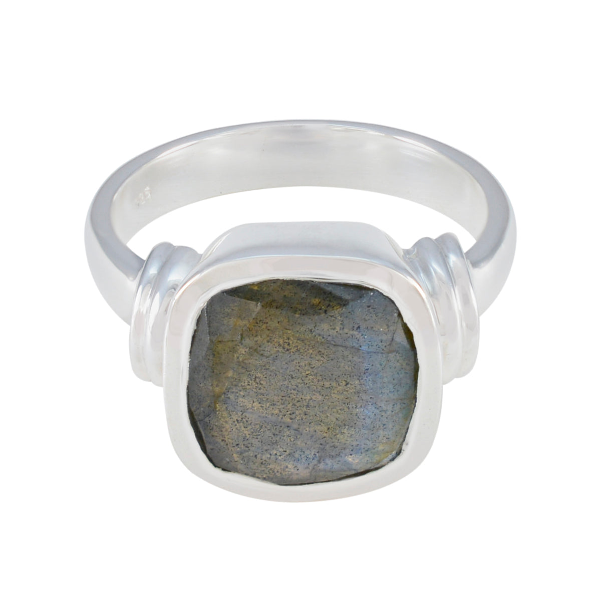 Labradorite Solitaire French 925 Sterling Silver Gray Gemstone Eye catching Modern Ring Jewelry Hoofdafbeelding