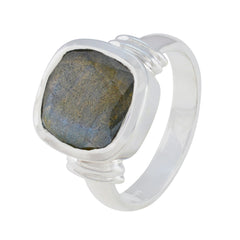 Labradorite Solitaire French 925 Sterling Silver Gray Gemstone Eye catching Modern Ring Jewelry
