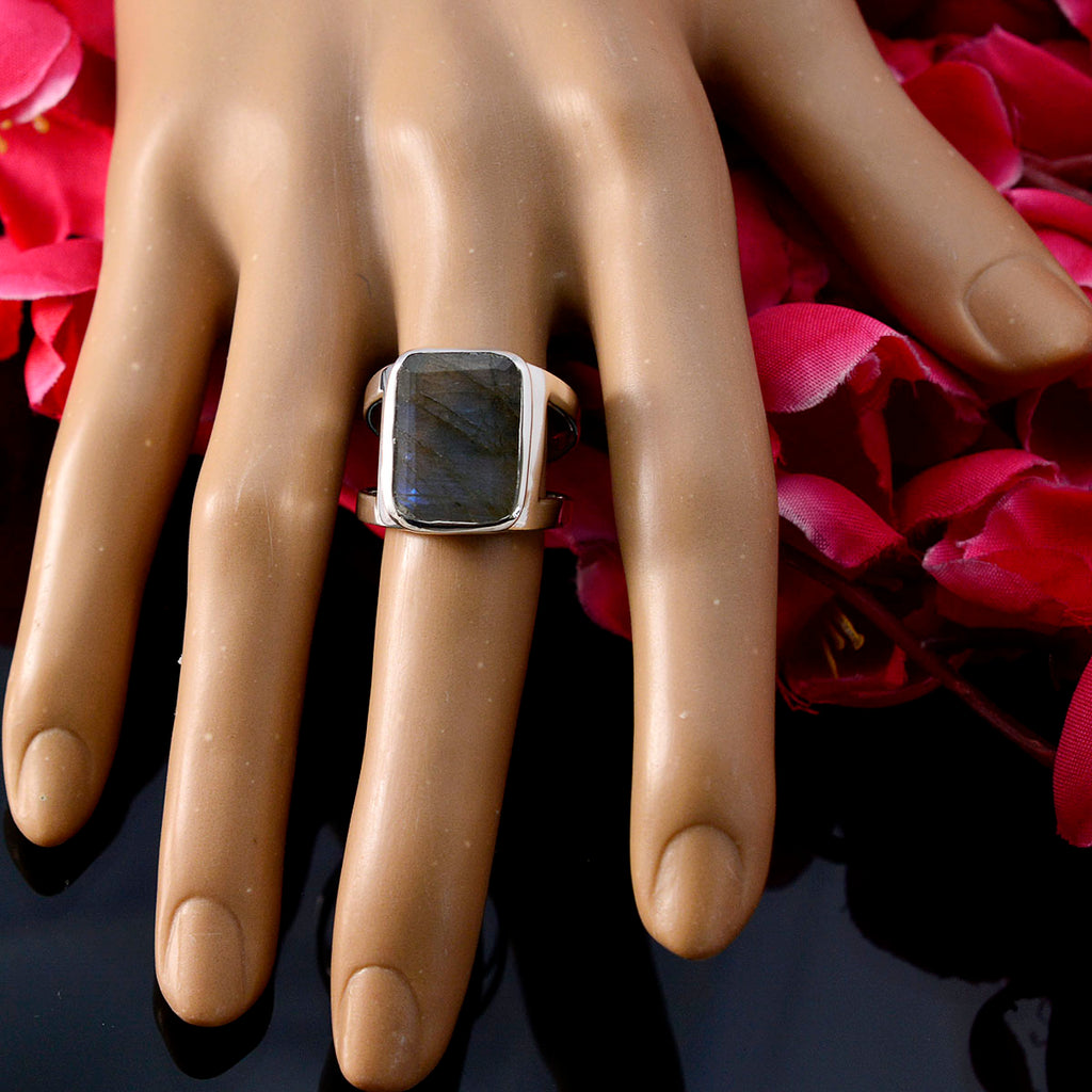 Labradorite Solitaire African 925 Silver Gray Gemstones Mid weight Signet Ring Jewellery