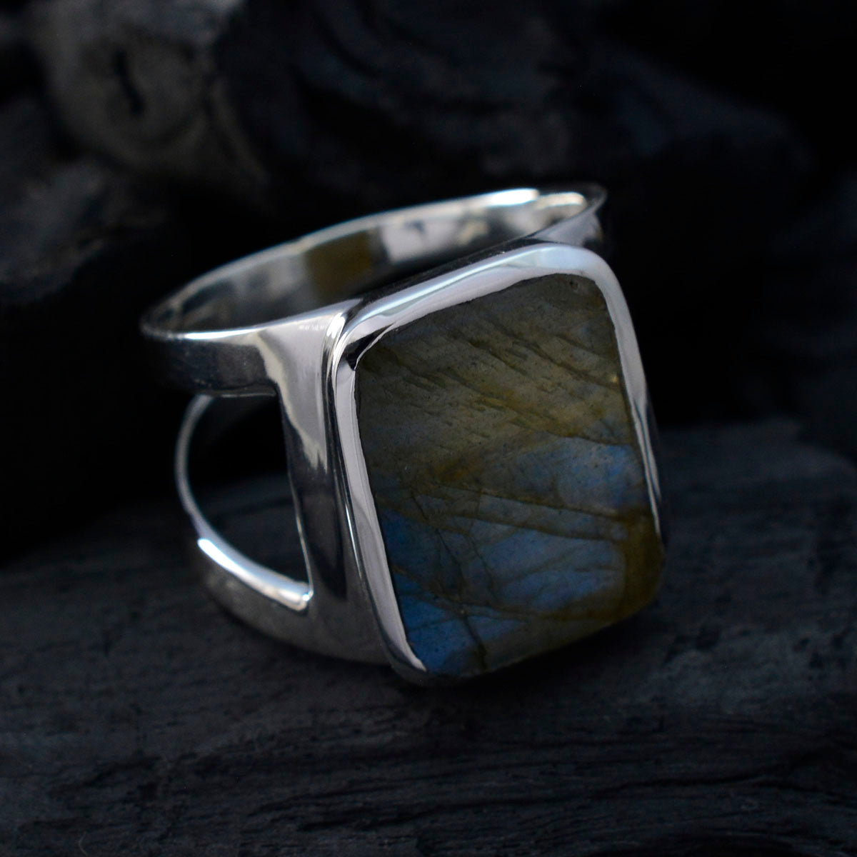 Labradorite Solitaire African 925 Silver Gray Gemstones Mid weight Signet Ring Jewellery