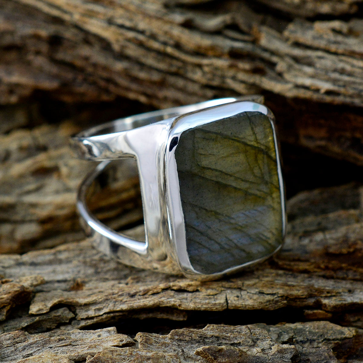 Labradorite Solitaire African 925 Silver Gray Gemstones Mid weight Signet Ring Jewellery