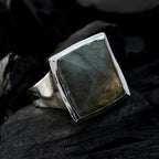 Labradorite Solitaire Egyptian Sterling Silver Gray Gemstone Chunky Traditional Ring Jewelry