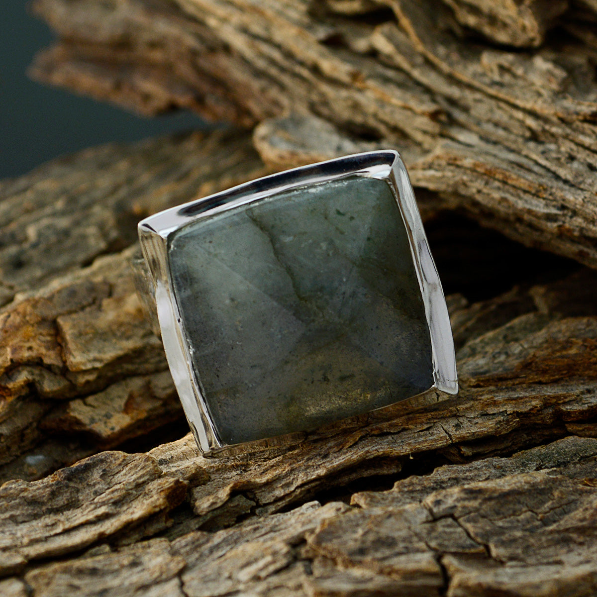 Labradorite Solitaire Egyptian Sterling Silver Gray Gemstone Chunky Traditional Ring Jewelry