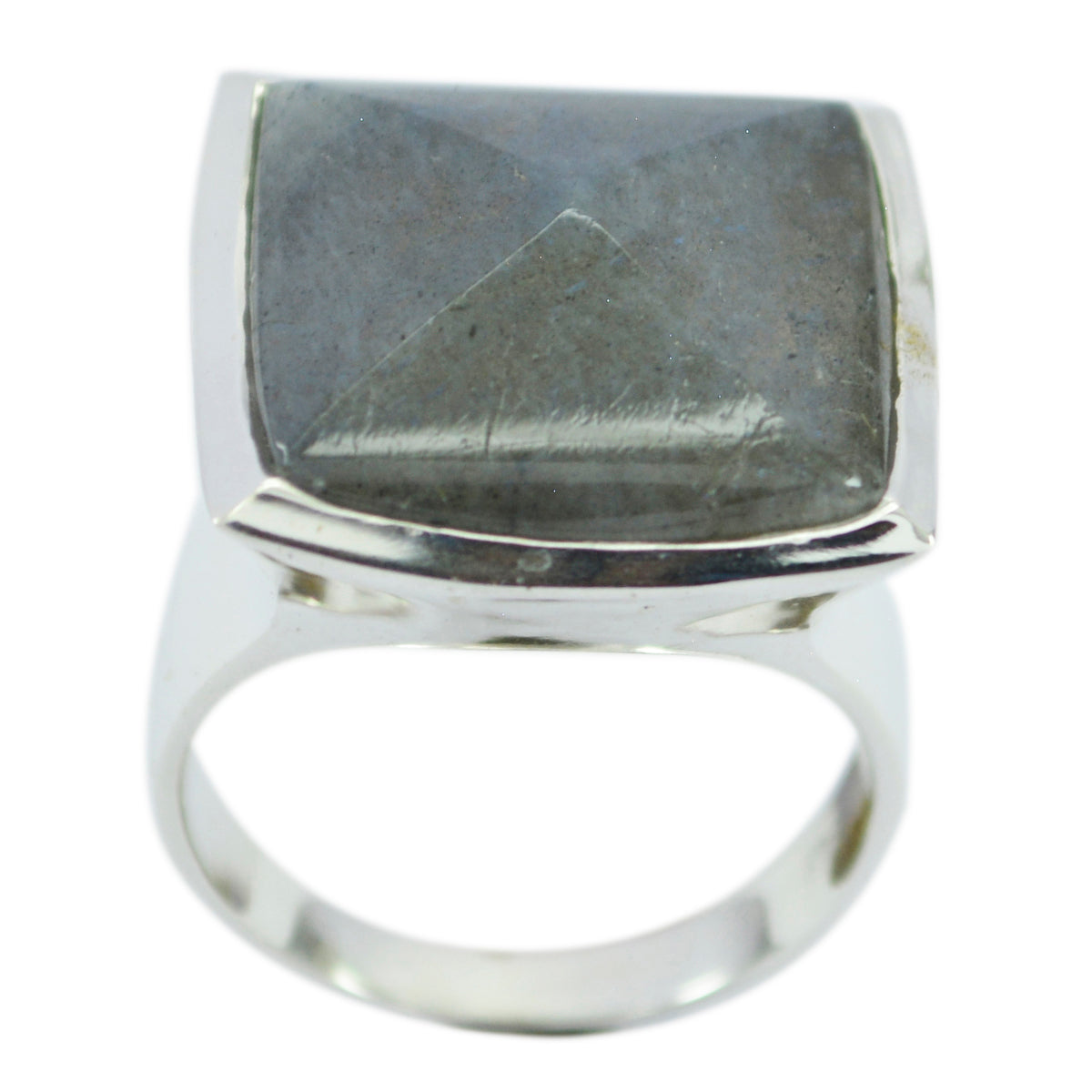 Labradorite Solitaire Egyptian Sterling Silver Gray Gemstone Chunky Traditional Ring Jewelry Main image