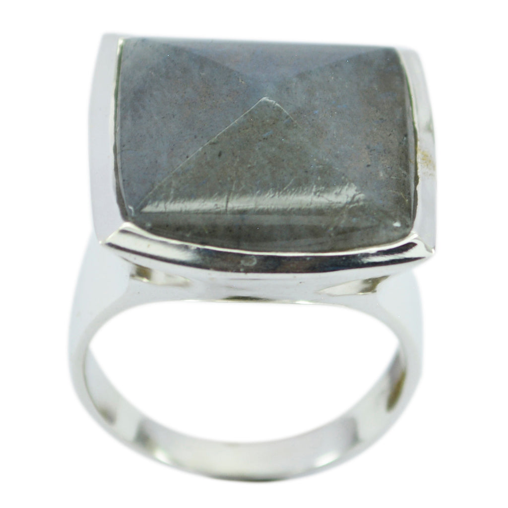 Labradorite Solitaire Egyptian Sterling Silver Gray Gemstone Chunky Traditional Ring Jewelry