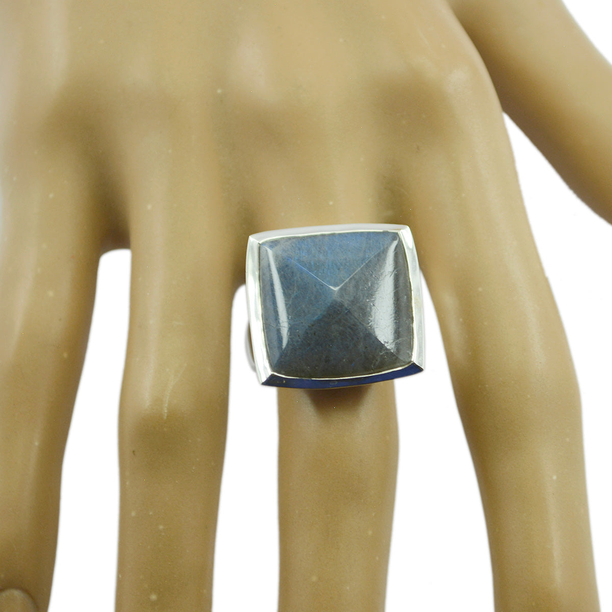 Bague traditionnelle épaisse en argent sterling avec solitaire labradorite et pierre précieuse grise égyptienne Image secondaire du produit