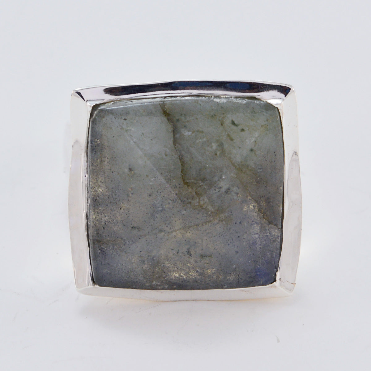 Labradorite Solitaire Egyptian Sterling Silver Gray Gemstone Chunky Traditional Ring Jewelry