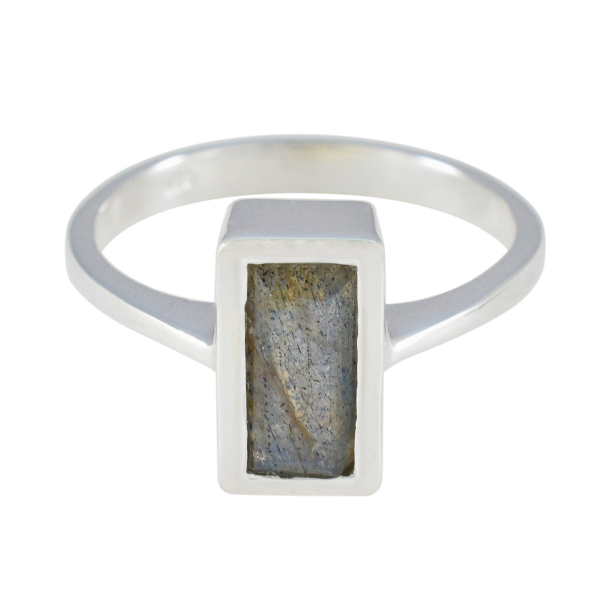 Labradorite Solitaire French 925 Silver Gray Gems Slim Abstract Ring Jewellery