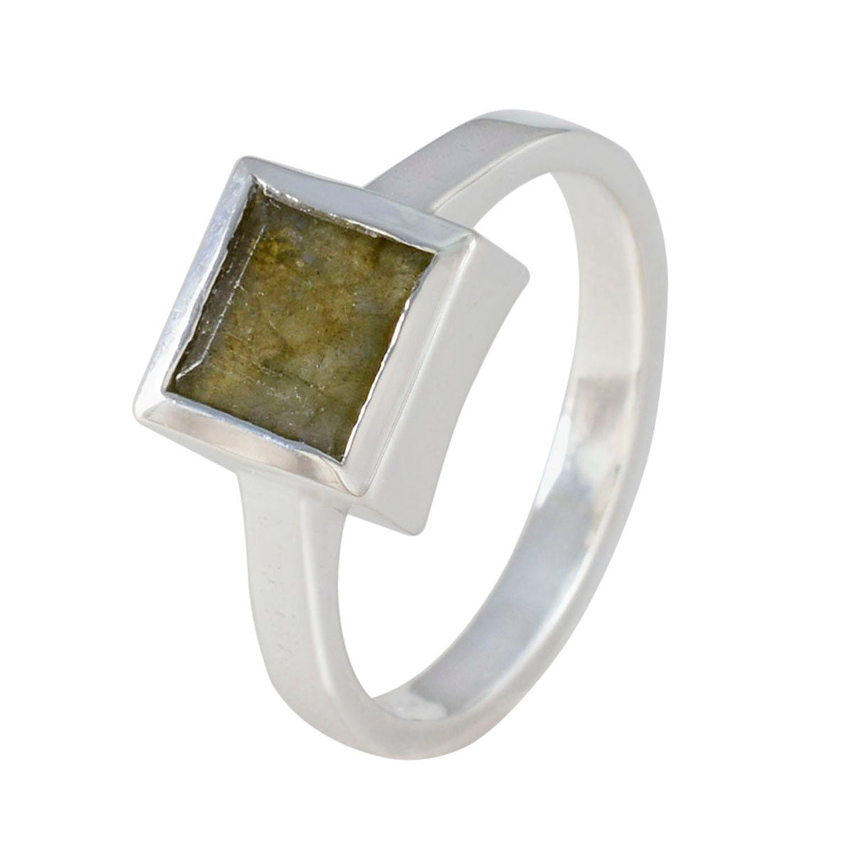 Anillo solitario de labradorita, piedra preciosa gris plateada egipcia, ligero y elegante. Imagen secundaria del producto