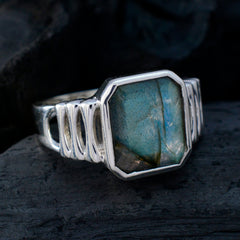 Labradorite Solitaire French Sterling Silver Gray Gemstones Mid weight Signet Ring Jewellery