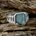 Labradorite Solitaire French Sterling Silver Gray Gemstones Mid weight Signet Ring Jewellery