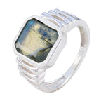 Labradorite Solitaire French Sterling Silver Gray Gemstones Mid weight Signet Ring Jewellery